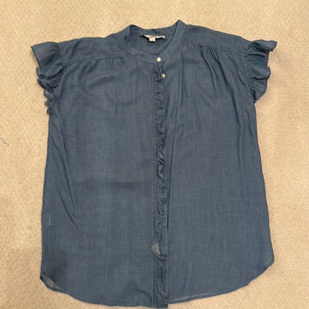 Loft Chambray ruffle detail top